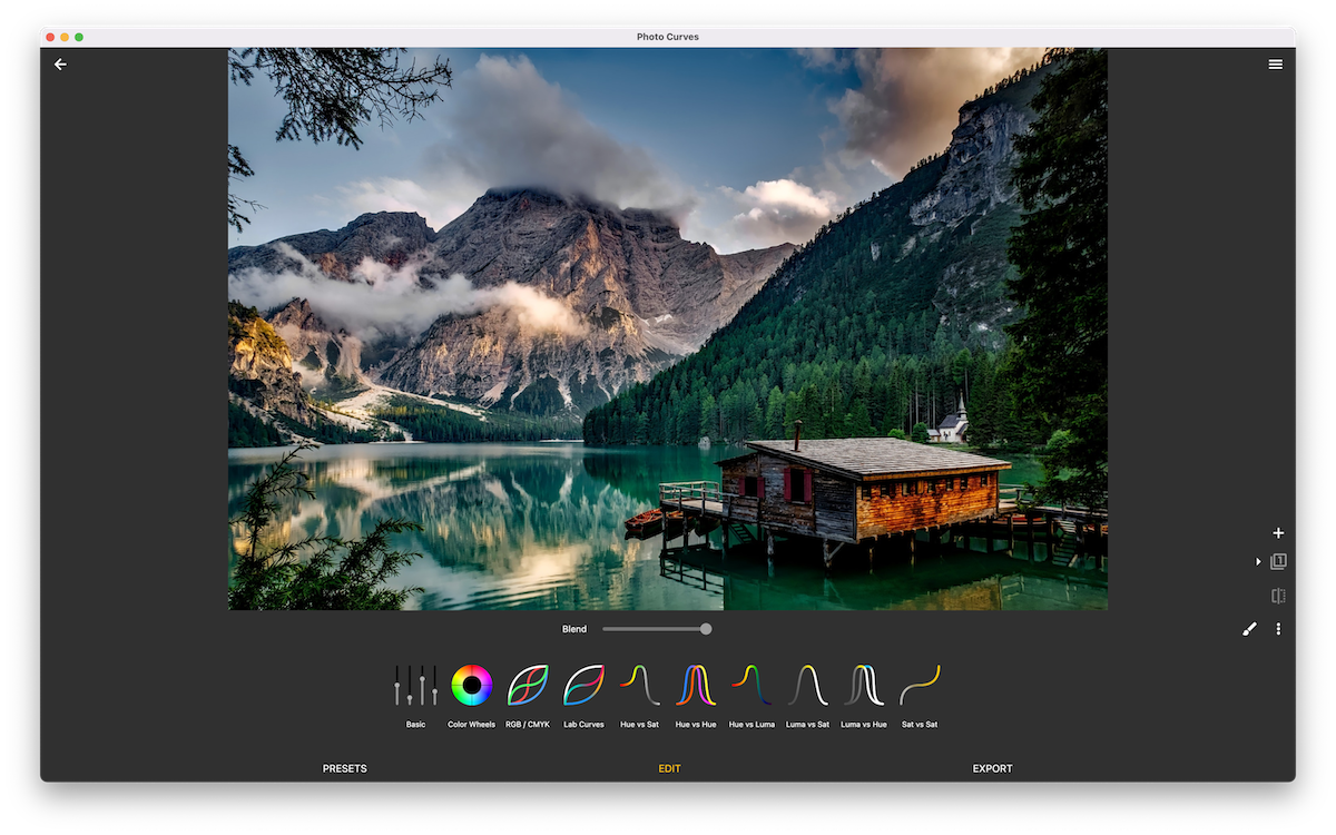 Photo Curves color grading photo editor on macOS